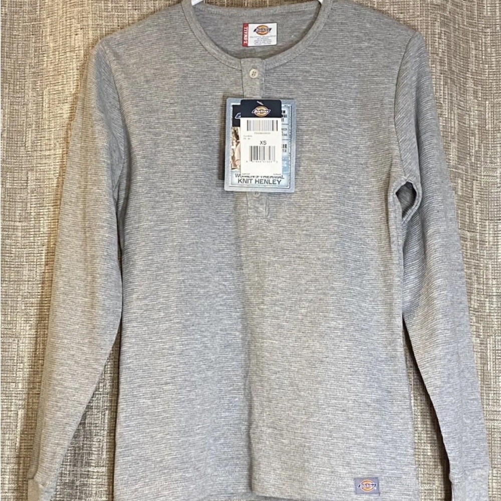 Dickies Women's Long Sleeve Crew Thermal Shirt Heather Grey Knit Henley XS NWT